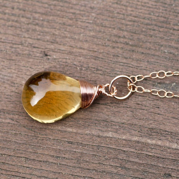 New Natural Citrine Pendant 14K Rose Gold Filled , November Birthstone - Picture 4 of 8